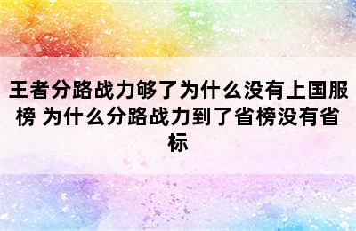 王者分路战力够了为什么没有上国服榜 为什么分路战力到了省榜没有省标